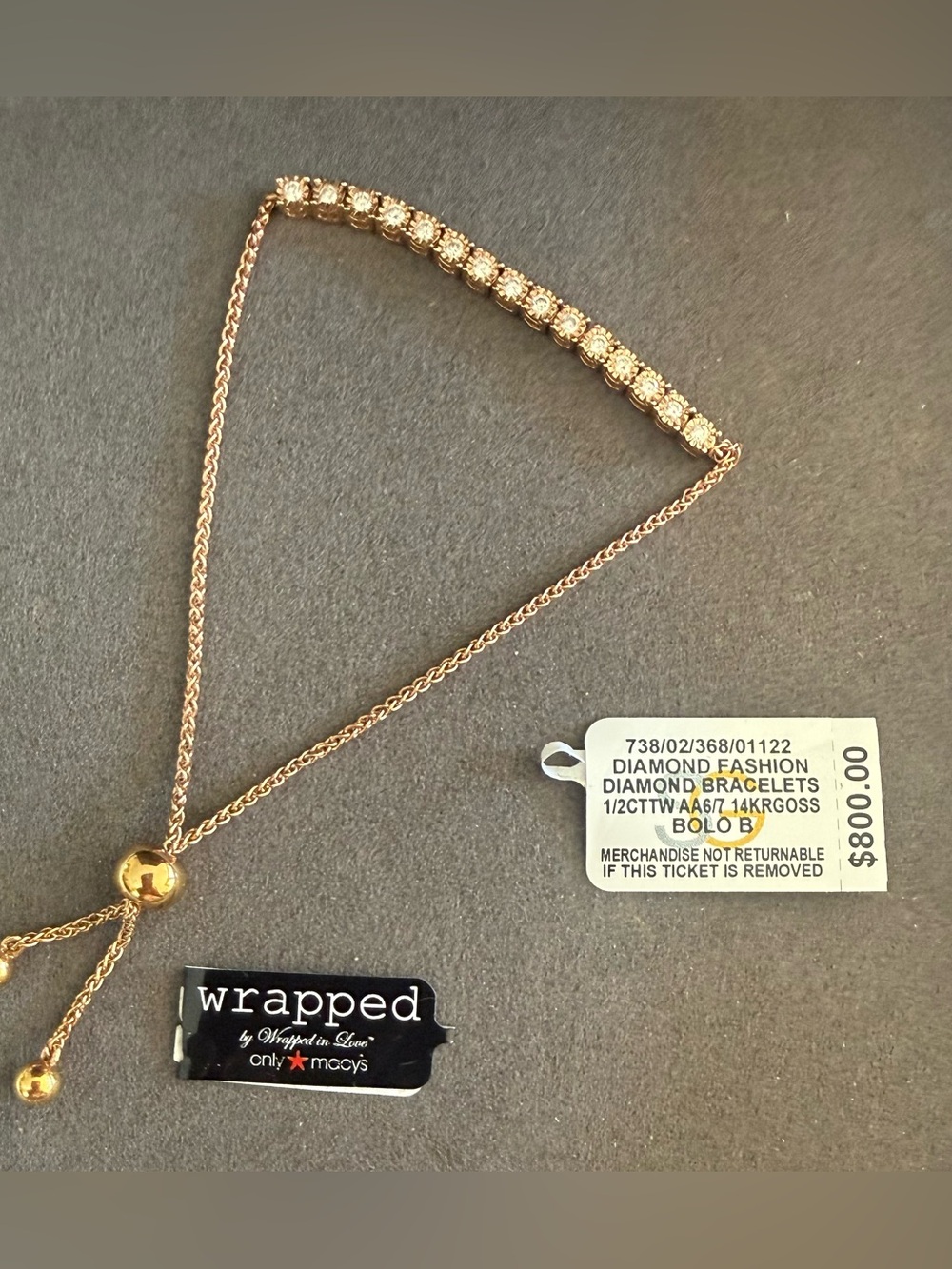 Macy’s Wrapped
Diamond Bolo Bracelet (1/2 ct. t.w.) 14k Rose Gold-